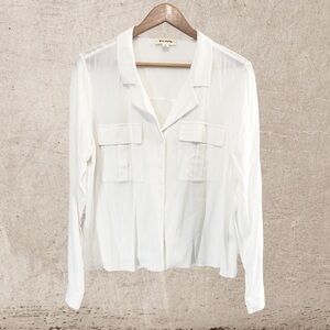 White Boxy Long Sleeve Button Down Shirt